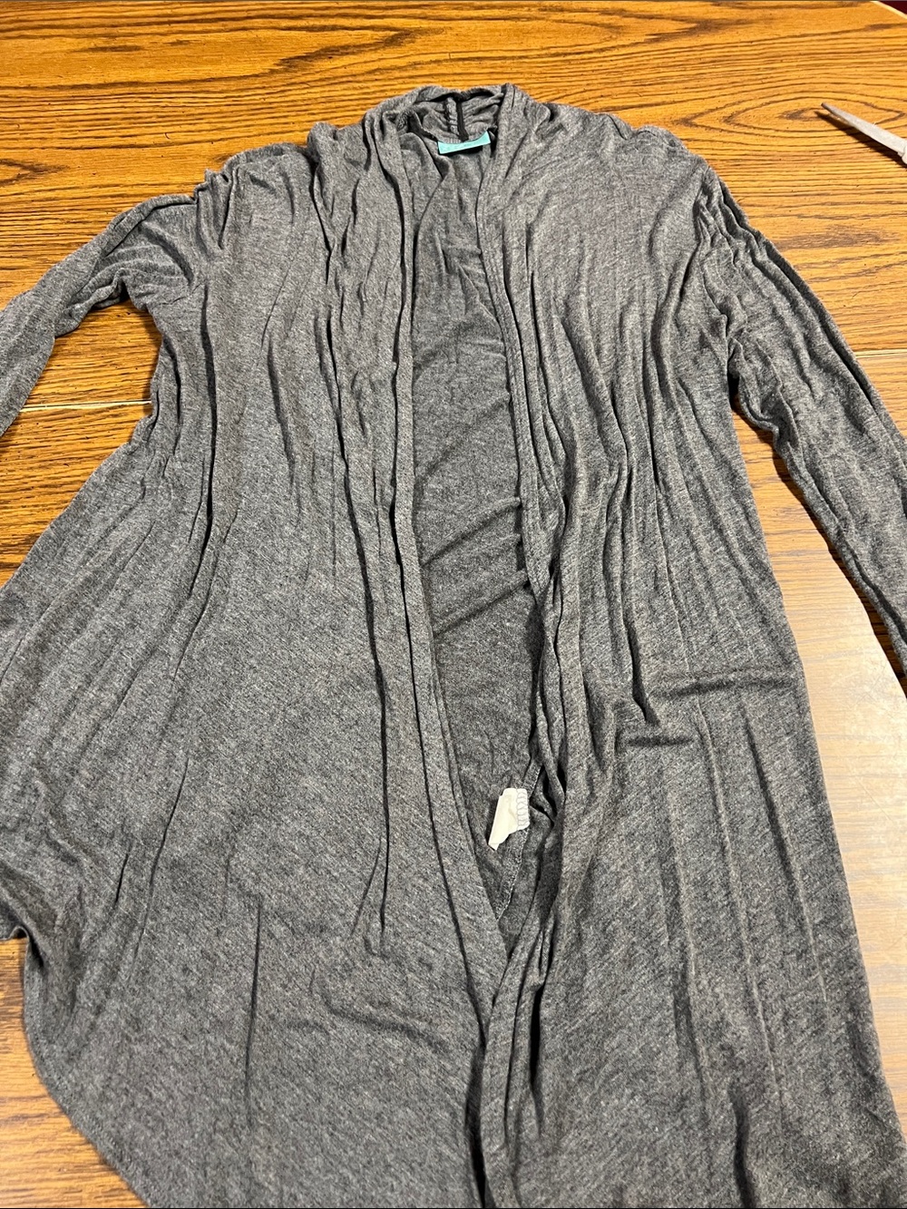 Women's Gray Lightweight Open-Front Draped Cardigan